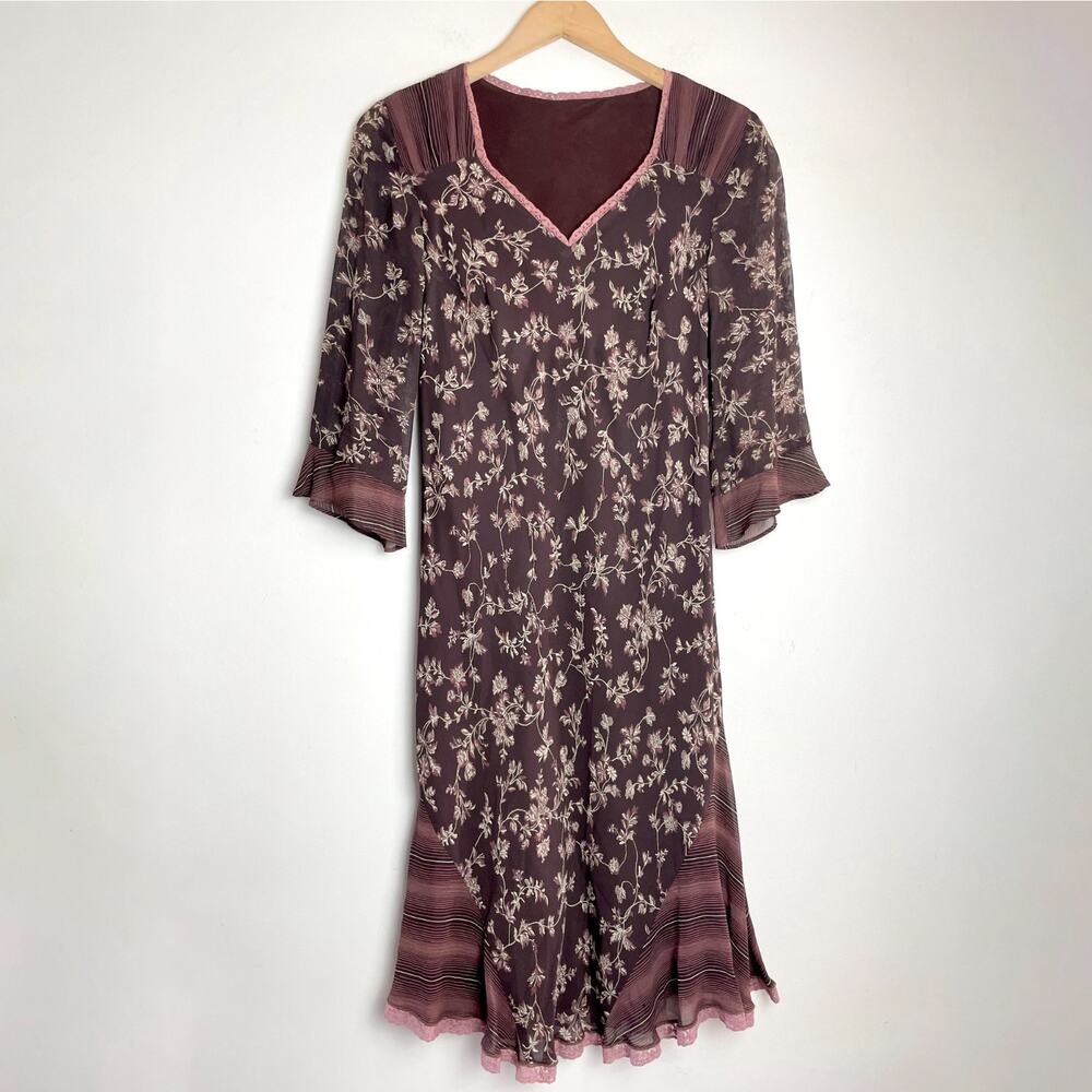 Vintage 90s Y2K Romantic Boho Midi Dress S-M Flutter Sleeve Feminine Flowy